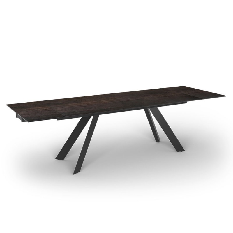 Table extensible LAURA pied noir, plateau céramique acier - MiLOME